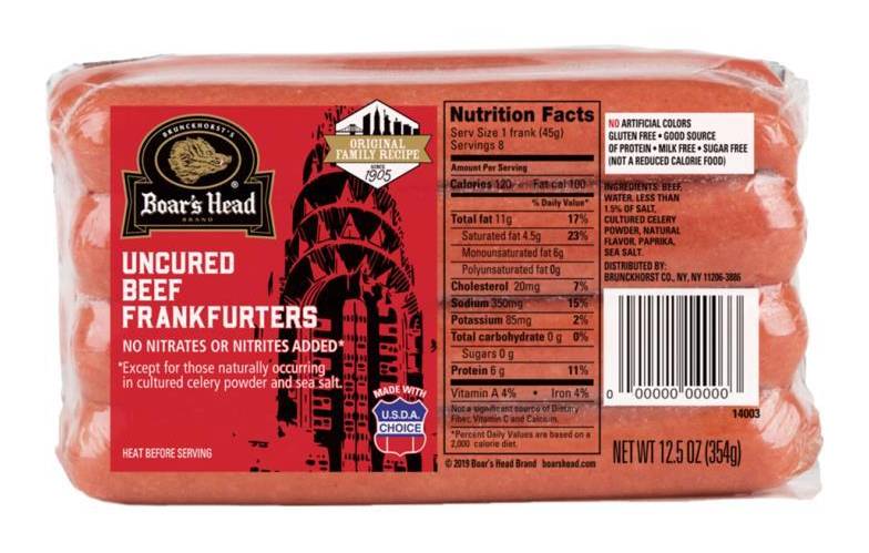 Boar's Head Uncured Beef Frankfurters 12.5 oz