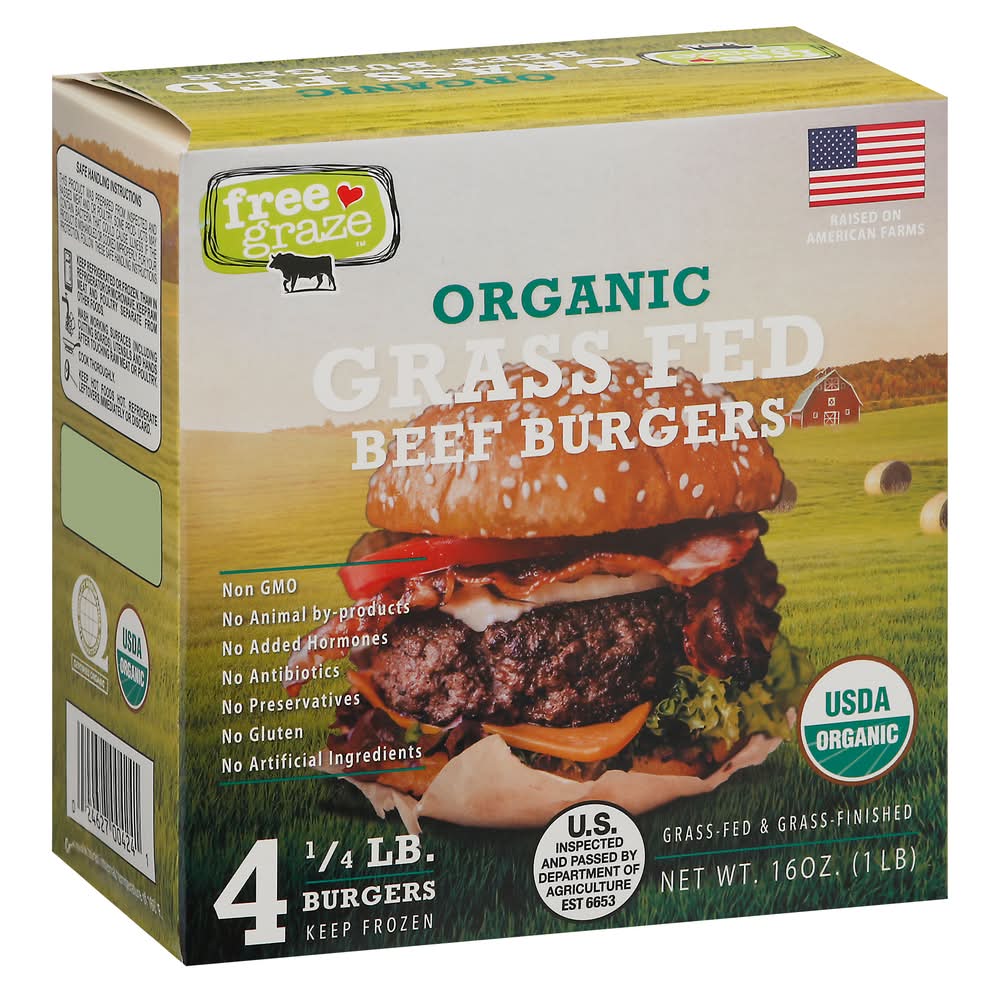 Free Graze Organic Grass Fed Beef Burgers 16 oz