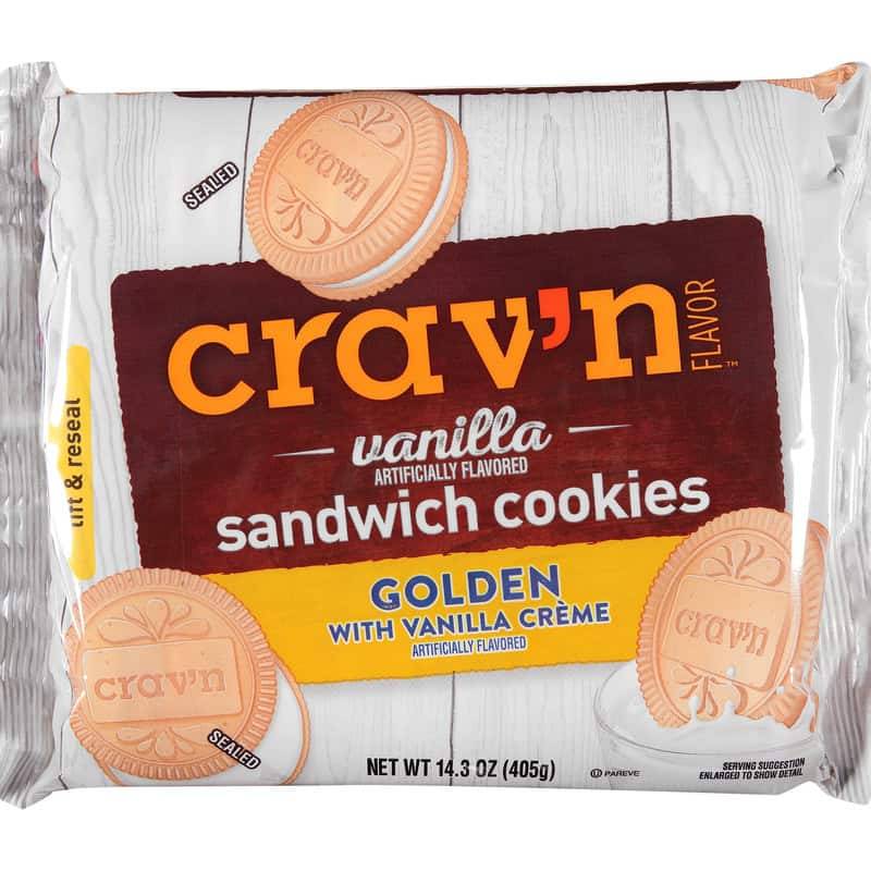 Crav’n Golden Sandwich Cookies with Vanilla Creme Spread 14.3 oz
