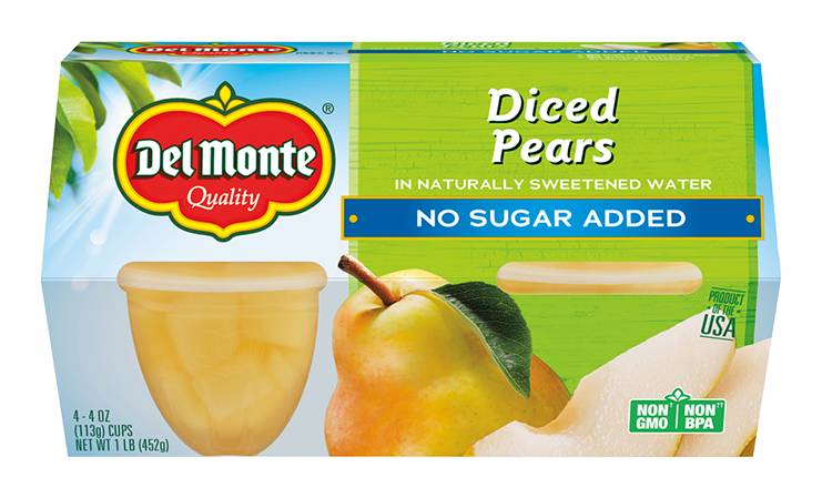 Del Monte Diced Pears No Sugar Added 4-4 oz