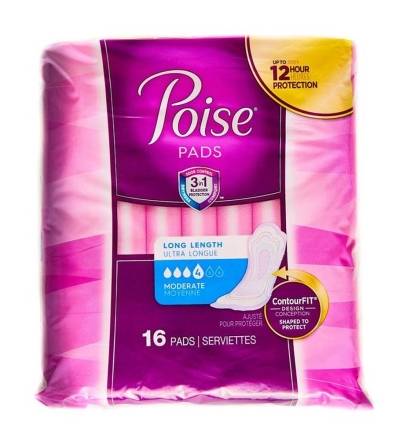 Poise Pads Long Length Contour Fit Moderate 16 ct