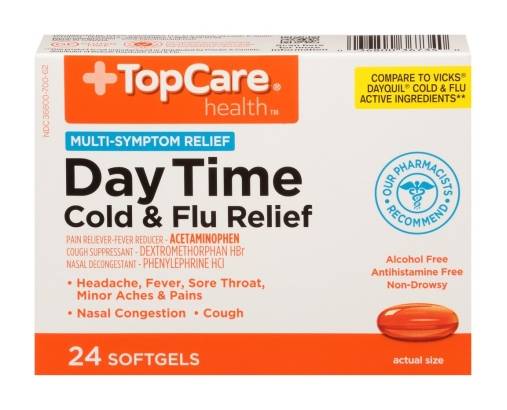 TopCare Health Multi-Symptom Relief Day Time Cold & Flu Relief 24 soft gels