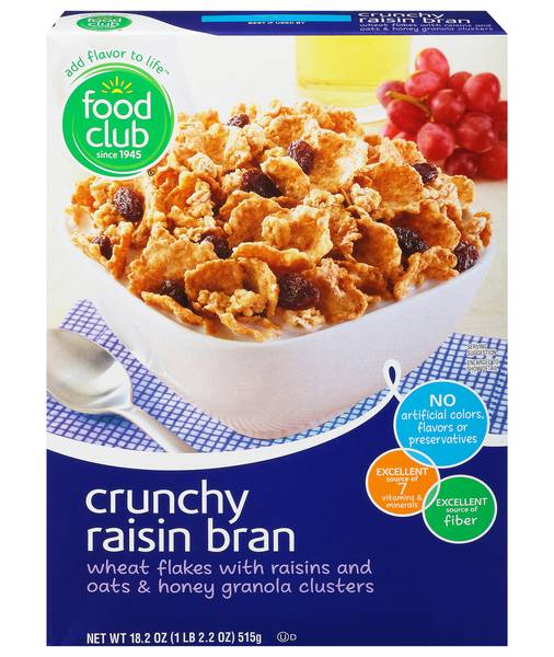 Food Club Crunchy Raisin Bran Cereal 18.2 oz