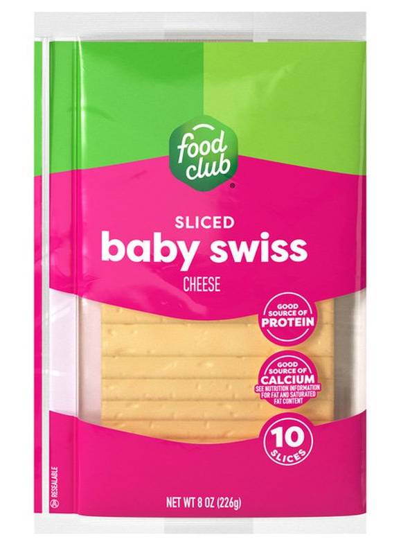 Food Club Sliced Baby Swiss Cheese 8 oz