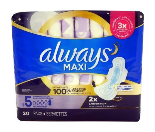 Always Maxi Overnight Extra Heavy Pads Size 5 20 ct