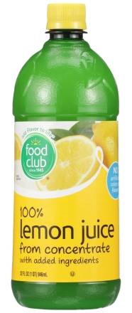 Food Club 100% Lemon Juice 15 oz