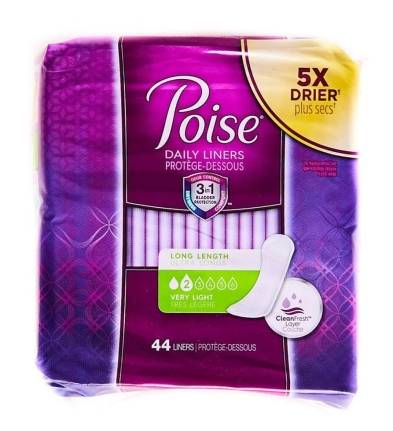 Poise Daily Liners Long Length Very Light 44 ct