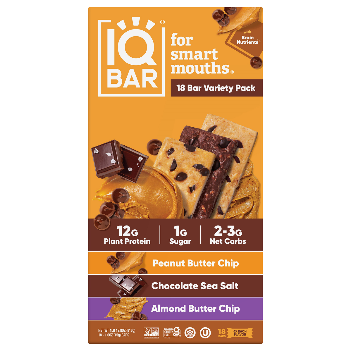 IQ Bar Chocolate Variety Pack 18 ct
