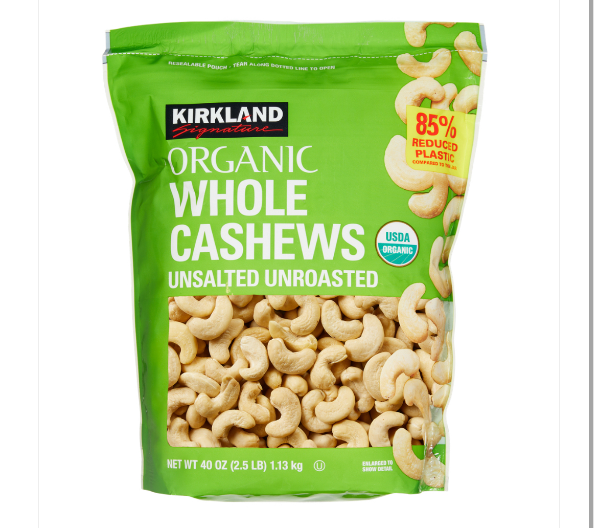 Kirkland Signature Organic Unsalted Cashews 40 oz