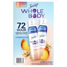 Secret Whole Body Spray Deodorant Peach & Vanilla Scent 2-3.5 oz