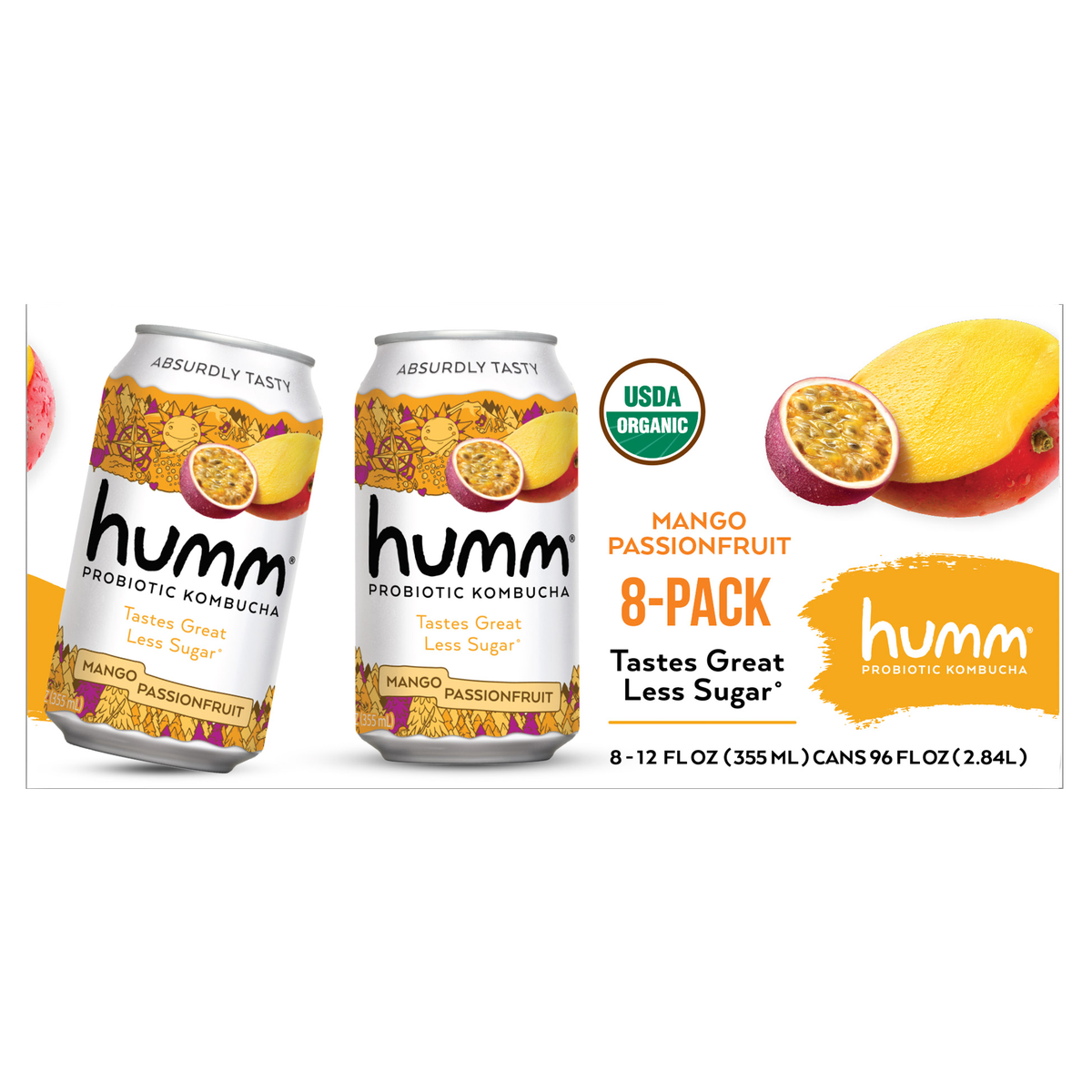 Humm Organic Mango Passionfruit Probiotic Kombucha 8-12 oz