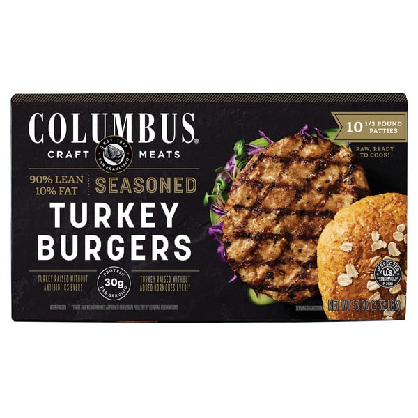 Columbus Seasoned Antibiotic Free Turkey Burgers 10-5.3 oz
