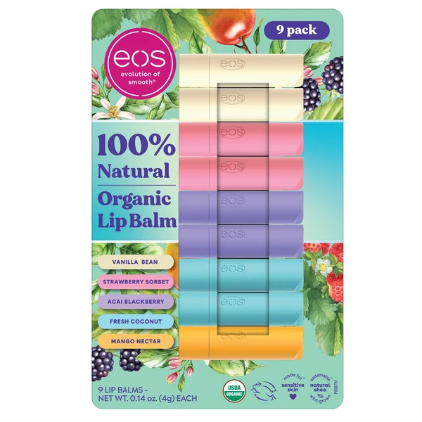 EOS USDA Organic Lip Balm Assorted Flavors 9 ct