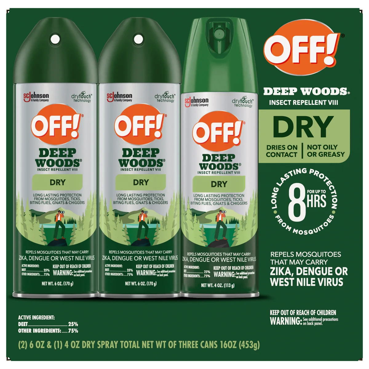 Off Deep Woods Dry Insect Repellent Spray 2-6 oz and 1-4 oz