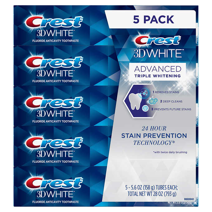 Crest 3D White Advanced Whitening Toothpaste 5- 5.6 oz 