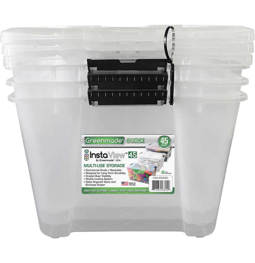 Greenmade 45 qt 3 Storage Locking Handles with Lids, 3 ct