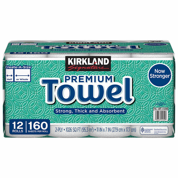 Kirkland Signature Create-a-Size Paper Towels 2-Ply 160 Sheets 12 ct