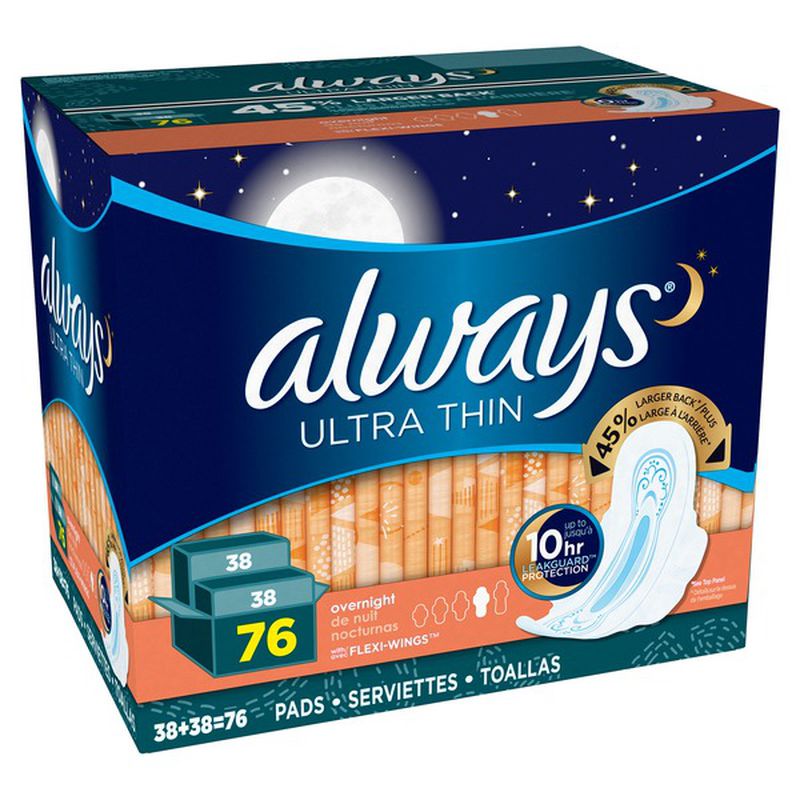 Always Ultra Thin Advanced Overnight Pads 76 ct