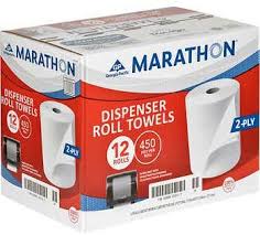 Marathon Roll Towel Hardwound and Bleached, 2-ply, 8" X 450'