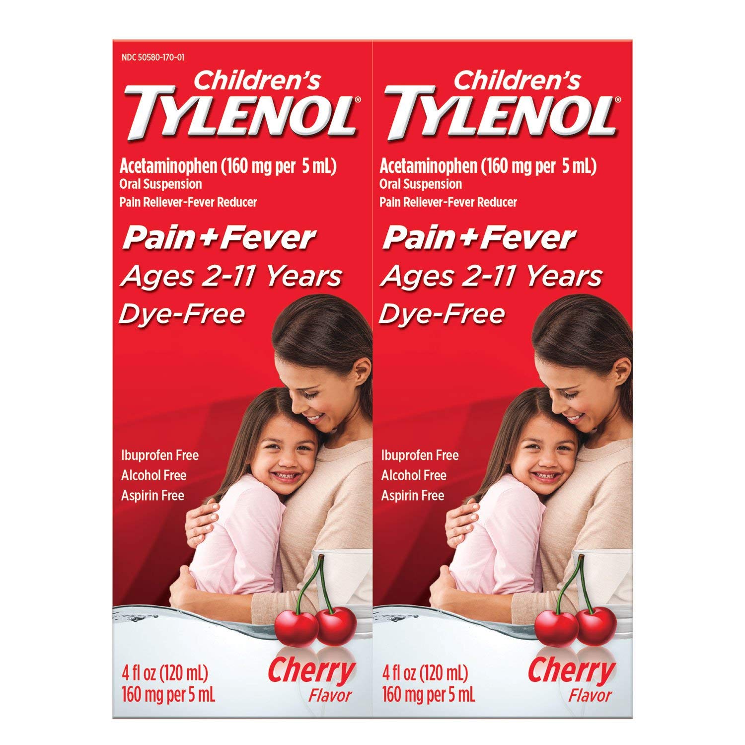 Children's Tylenol Oral Suspension Dye-Free Cherry, 2 x 4 oz