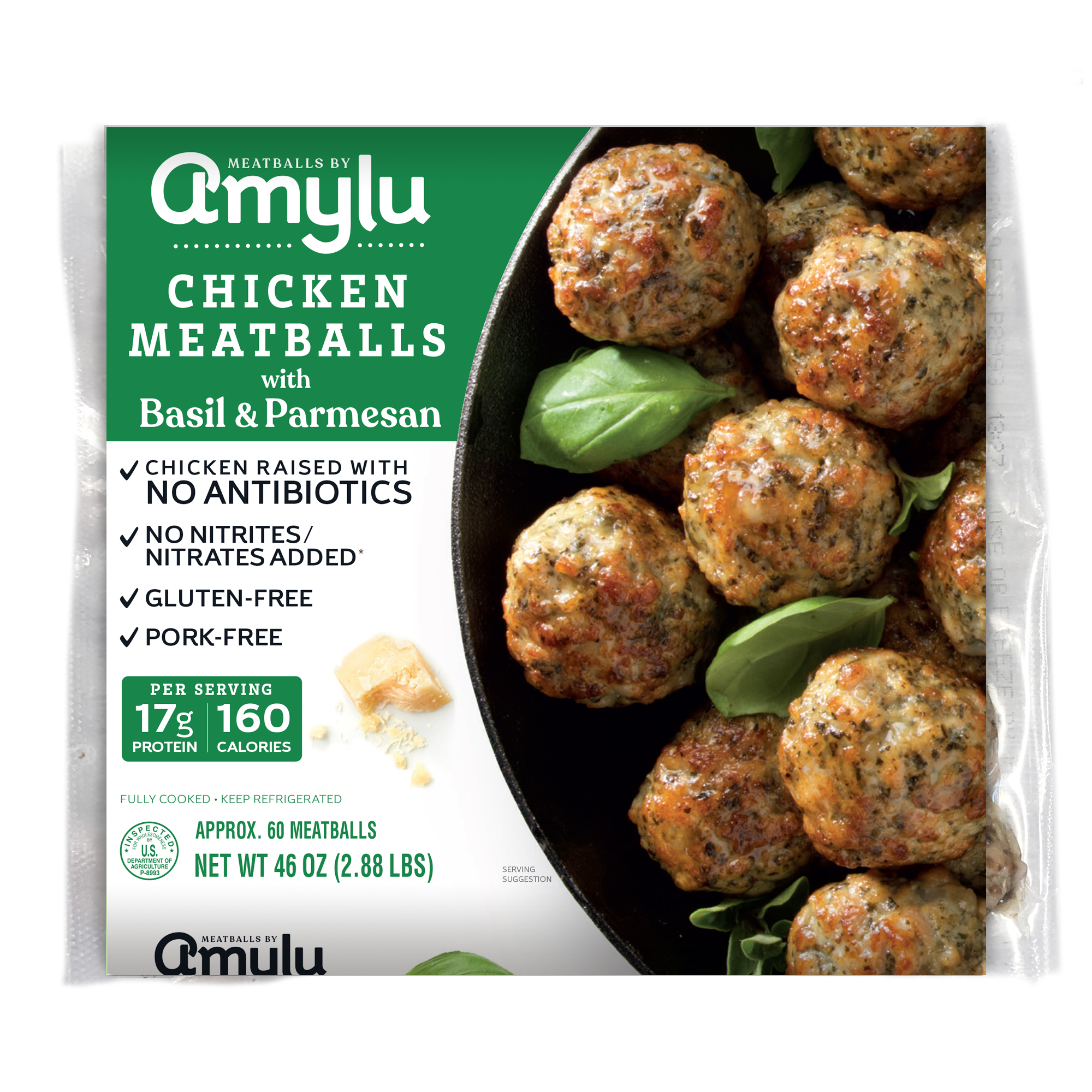 Amylu ABF Chicken Meatballs Basil & Parmesan 46 oz