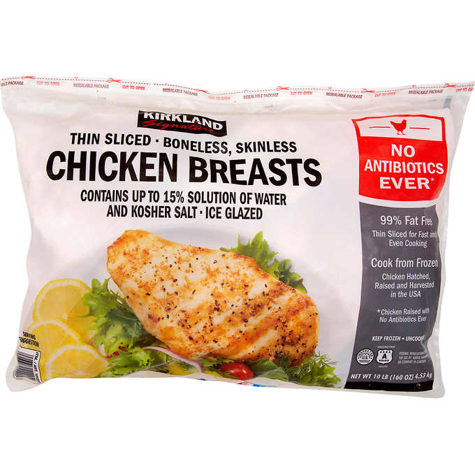 Kirkland Signature Thin Sliced Boneless Chicken Breast, 10 lbs