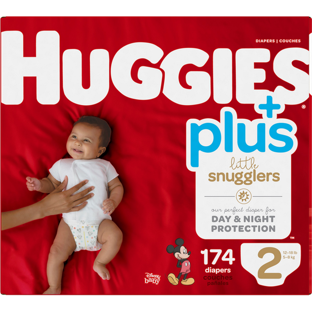 Huggies Plus Diapers Size 2 12-18 lbs 174 ct