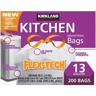 Kirkland Signature Flex-Tech Kitchen Bags 13 Gallon 200 ct